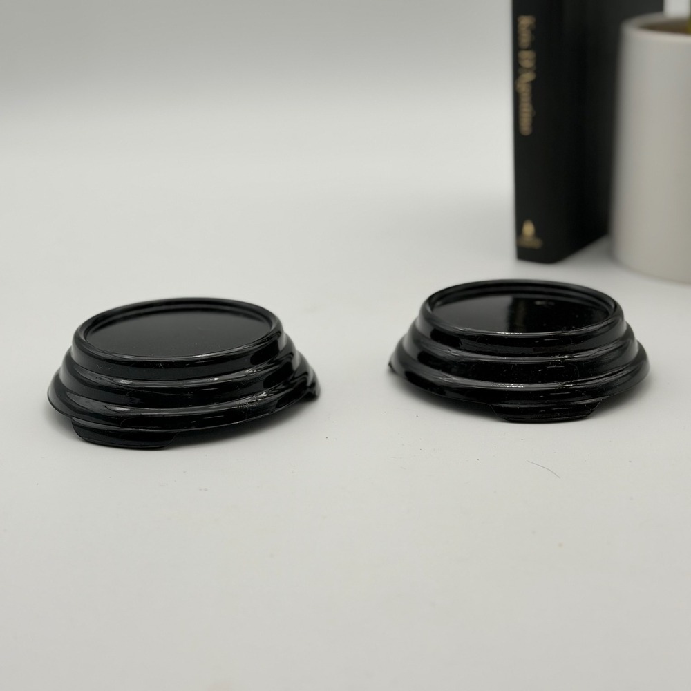 Vintage Black Glass Tiered Display Pedestal Stands for Vase Art Deco Set of 2
